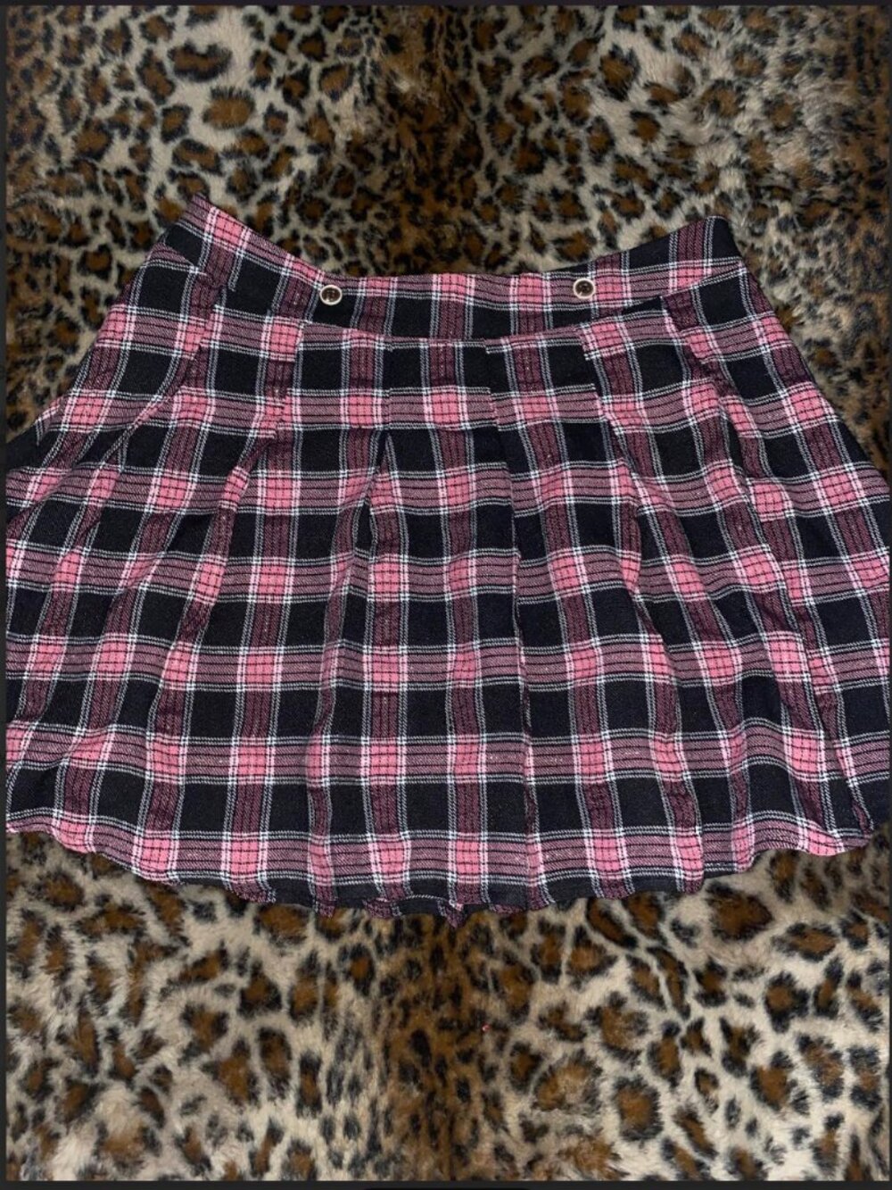 🩷🖤 Hot Topic Pink & Black Plaid Pleated Mini Skirt L 🩷🖤